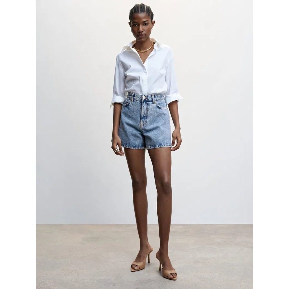 MNG Mango Zoe High Waisted Light Wash Denim Shorts Womens Size 8 Blue Cotton